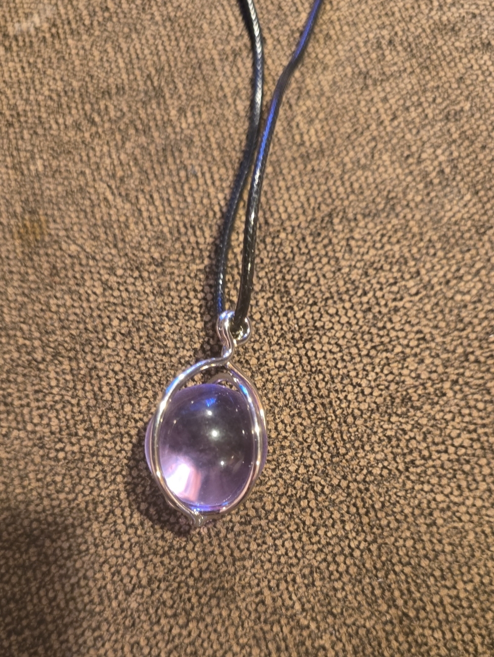 Silver Amethyst Oval Pendant Necklace - Purple